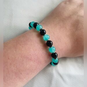 Handmade Teal & Onyx Gemstone Bracelet with Metal Spacers